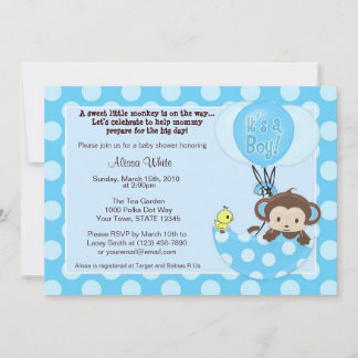 Monkey Birdie Umbrella Baby Shower Invitation