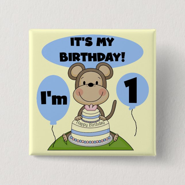 Monkey Birthday Boy 1st 15 Cm Square Badge (Front)