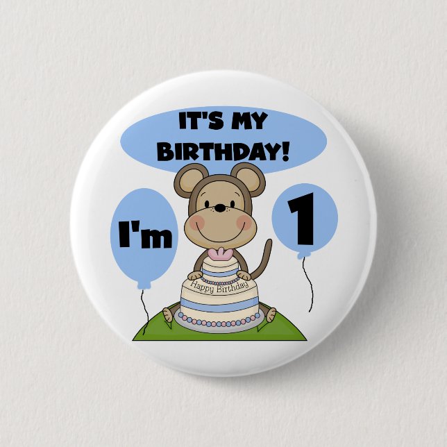 Monkey Birthday Boy 1st 6 Cm Round Badge (Front)