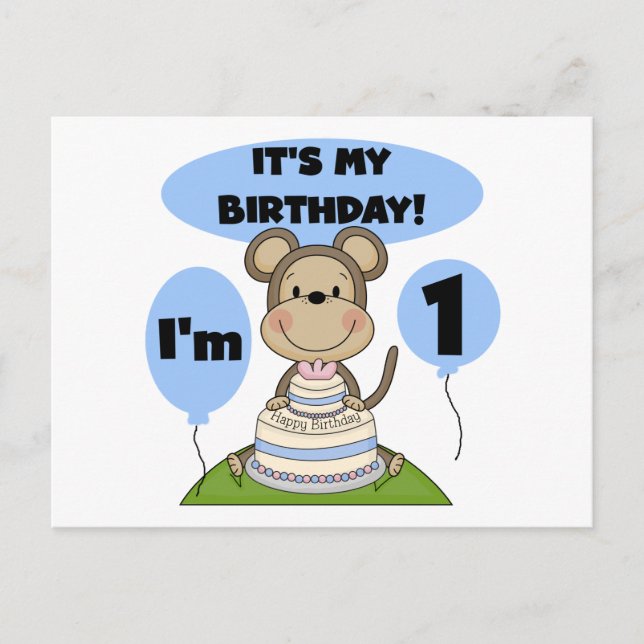 Monkey Birthday Boy 1st Postcard (Front)