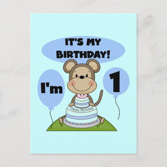 Monkey Birthday Boy 1st Postcard (Front)