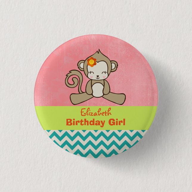 Monkey Birthday Girl Cute Kawaii 3 Cm Round Badge (Front)