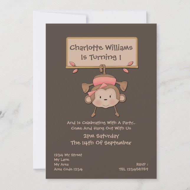 Monkey Birthday Party Invitation (Front)