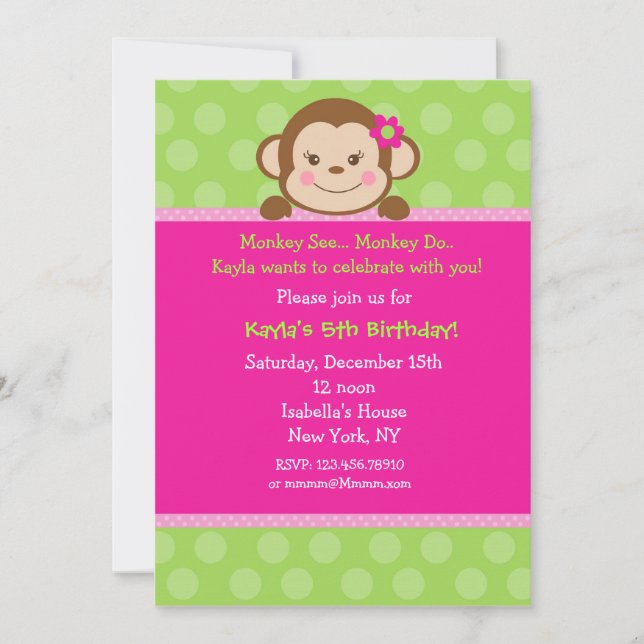 Monkey Birthday Party Invitations (Front)