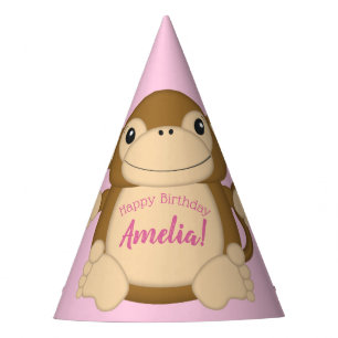 Monkey Birthday Party Pink Hat