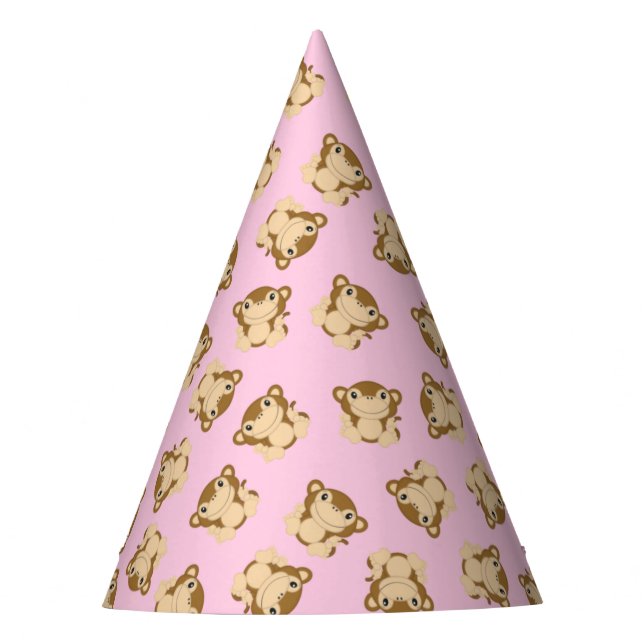 Monkey Birthday Party Pink Hat (Front)