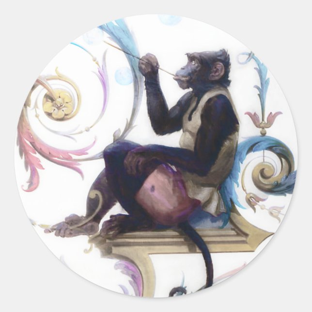 Monkey Blowing Bubbles Classic Round Sticker (Front)