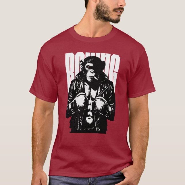 Monkey Boxer Rebel Monkey in Leather Boxing Jacket T-Shirt (Front)