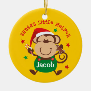 Monkey Boy Santa's Helper Personalised Ornament