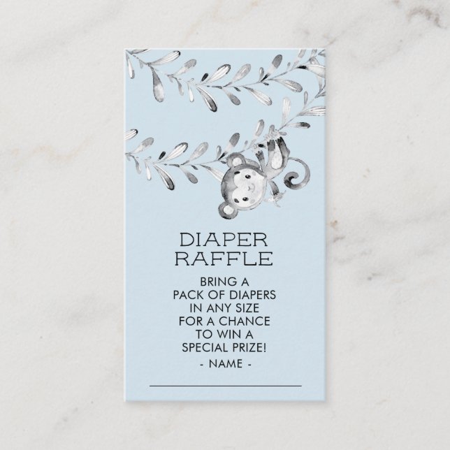 Monkey Boys Baby Shower Diaper Raffle Ticket Enclosure Card (Front)