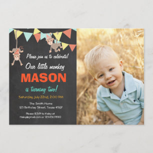Monkey Bunting Birthday Party Invitation