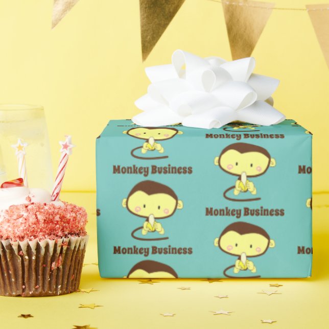 Monkey Business Funny Cartoon Monkey Design Wrapping Paper (Birthday Party)