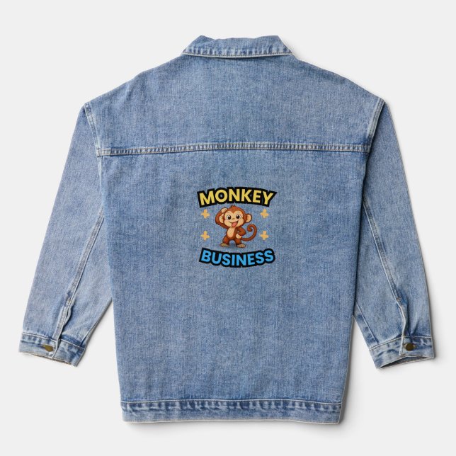 Monkey Business Funny  Denim Jacket (Back)