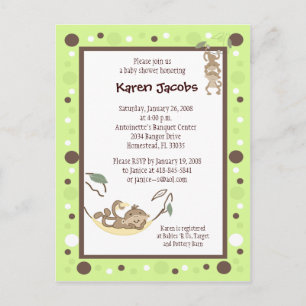 Monkey Business Green and Brown dot invitation Postcard