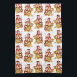 "Monkey Business" Tea Towel<br><div class="desc">Abstract drawing of three monkeys. The monkey on the top is pointing towards a butterfly. This was coloured with watercolor.</div>