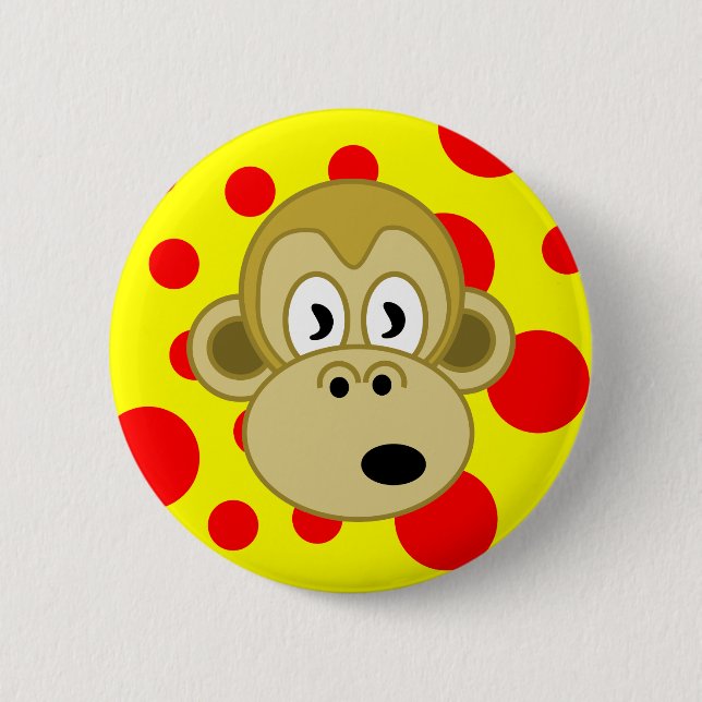 Monkey Button- Yellow and Red Polka Dot Background 6 Cm Round Badge (Front)