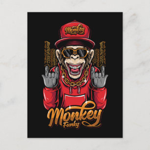 Monkey Character Gold Chain Necklace Urban Street  Holiday Postcard