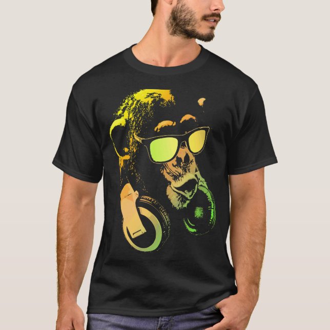 Monkey Chimp With Sunglasses And Headphones T-Shirt (Front)