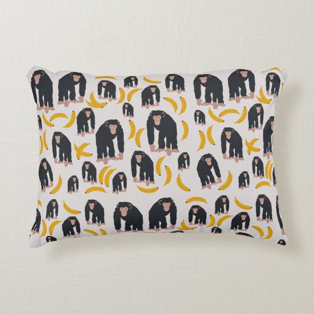 Monkey Chimpanzee & Banana Pattern  Decorative Cushion (Front)