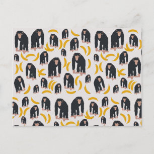 Monkey Chimpanzee & Banana Pattern   Holiday Postcard