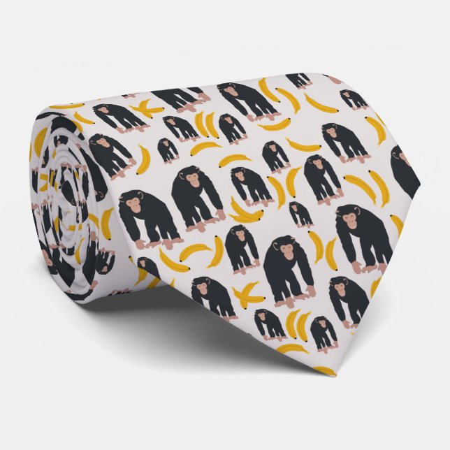 Monkey Chimpanzee & Banana Pattern Tie (Rolled)
