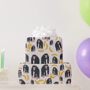 Monkey Chimpanzee & Banana Pattern  Wrapping Paper