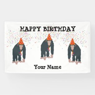 Monkey Chimpanzee Partying Animals Birthday Party Banner