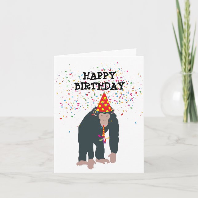 Monkey Chimpanzee Partying Animals Birthday Party Card (Front)