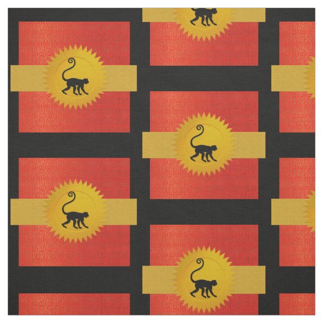 Monkey Chinese Zodiac | Red, Gold and Black Fabric (Swatch)
