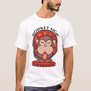 Monkey Chinese Zodiac Sign Men White T-Shirt