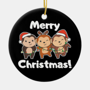Monkey Christmas Animals Monkeys Merry Christmas C Ceramic Ornament