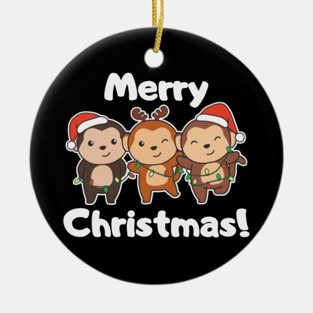 Monkey Christmas Animals Monkeys Merry Christmas C Ceramic Ornament (Front)