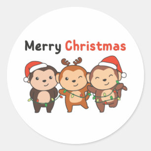 Monkey Christmas Animals Monkeys Merry Christmas Classic Round Sticker