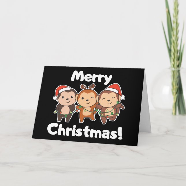 Monkey Christmas Animals Monkeys Merry Christmas H Holiday Card (Front)