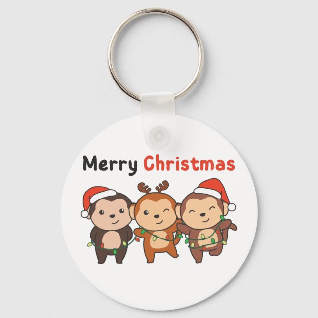 Monkey Christmas Animals Monkeys Merry Christmas K Key Ring (Front)