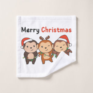 Monkey Christmas Animals Monkeys Merry Christmas Wash Cloth