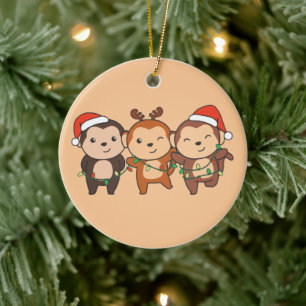 Monkey Christmas Christmas Animals Cute Monkeys Ce Ceramic Ornament
