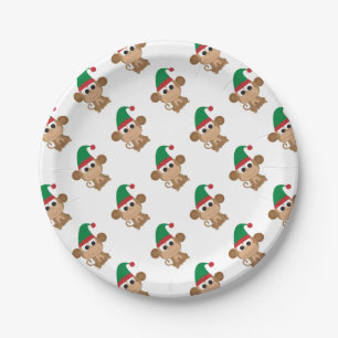 Monkey Christmas Elf Paper Plate