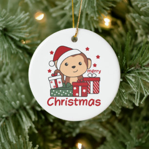 Monkey Christmas Gift Winter Animals Monkeys Ceramic Ornament