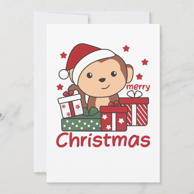 Monkey Christmas Gift Winter Animals Monkeys Holiday Card (Front)