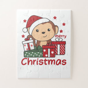Monkey Christmas Gift Winter Animals Monkeys Jigsaw Puzzle
