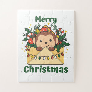 Monkey Christmas Letter Winter Animals Monkeys Jigsaw Puzzle
