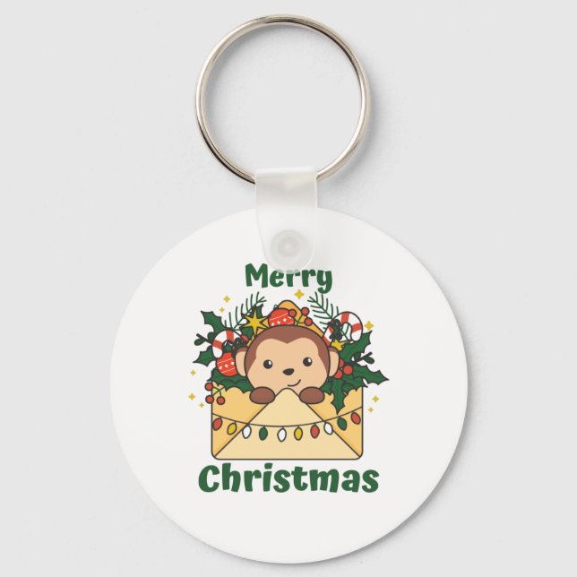 Monkey Christmas Letter Winter Animals Monkeys Key Ring (Front)