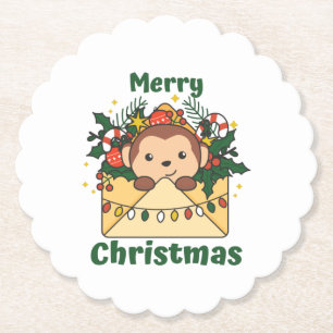Monkey Christmas Letter Winter Animals Monkeys Paper Coaster