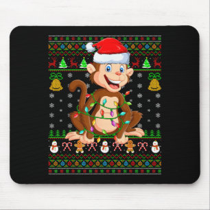 Monkey Christmas Lights Funny Monkey Ugly Sweaters Mouse Pad