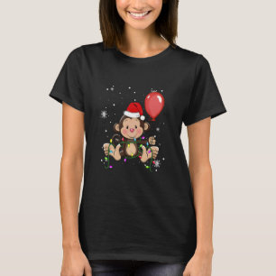 Monkey Christmas Lights Led  Santa Hat Christmas T-Shirt