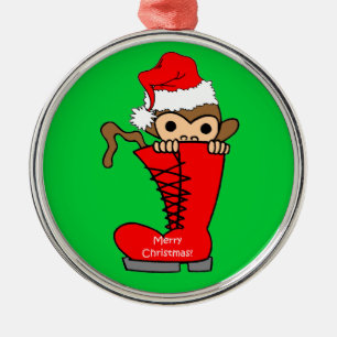 monkey Christmas Metal Ornament
