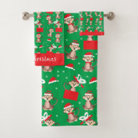 Monkey Christmas Pattern Santa Hat Red Green