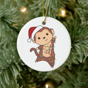 Monkey Christmas Snow Winter Animals Monkeys Adult Ceramic Ornament