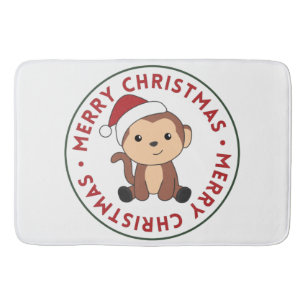 Monkey Christmas Snow Winter Animals Monkeys Bath  Bath Mat